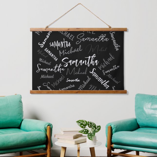 Two names couple pattern monogram black grey white hanging tapestry (Living Room)