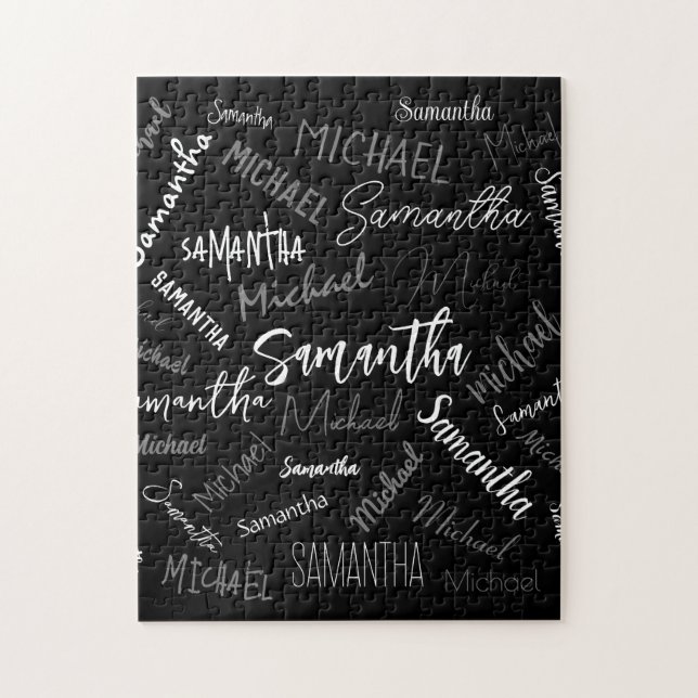 Two names couple pattern monogram black grey white jigsaw puzzle (Vertical)