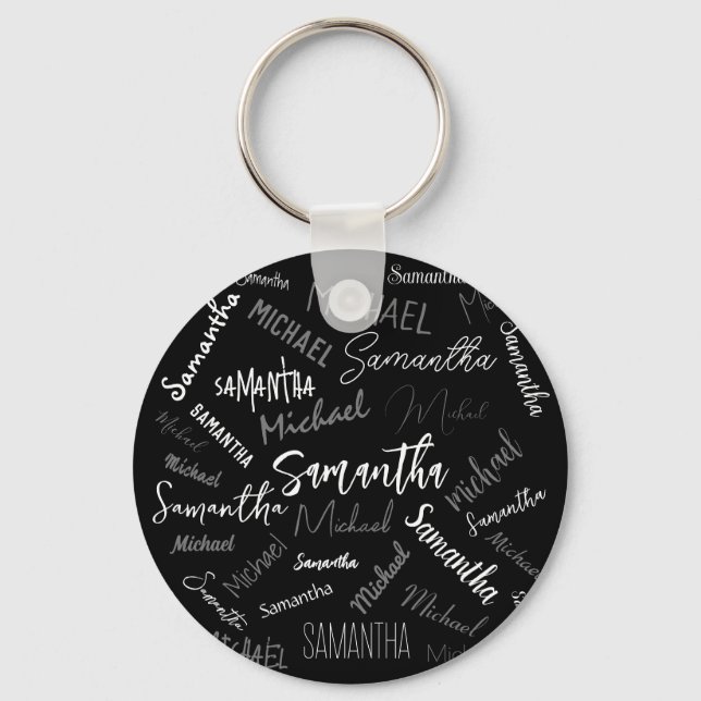 Two names couple pattern monogram black grey white key ring (Front)