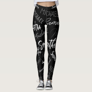 Two names couple pattern monogram black grey white leggings