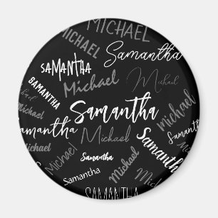 Two names couple pattern monogram black grey white magnet