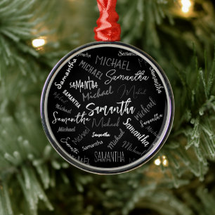 Two names couple pattern monogram black grey white metal tree decoration