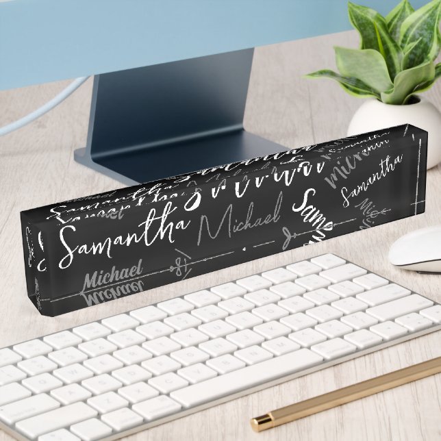 Two names couple pattern monogram black grey white nameplate