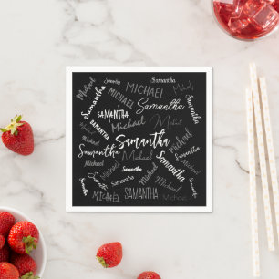 Two names couple pattern monogram black grey white napkin