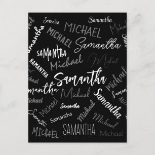 Two names couple pattern monogram black grey white postcard