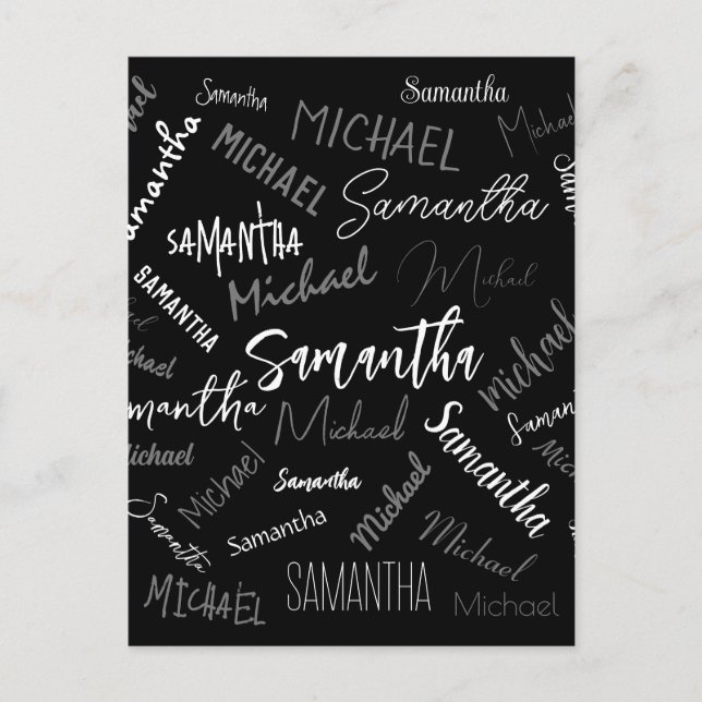 Two names couple pattern monogram black grey white postcard (Front)