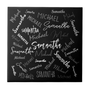 Two names couple pattern monogram black grey white tile