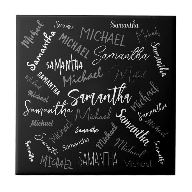 Two names couple pattern monogram black grey white tile (Front)