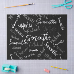 Two names couple pattern monogram black grey white tissue paper