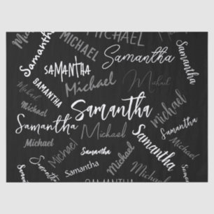 Two names couple pattern monogram black grey white tissue paper