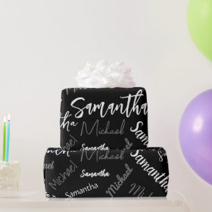 Two names couple pattern monogram black grey white wrapping paper