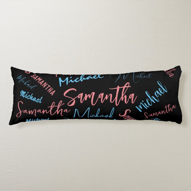 Two names couples pattern monogram blue light pink body cushion (Front)