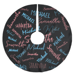 Two names couples pattern monogram blue light pink brushed polyester tree skirt