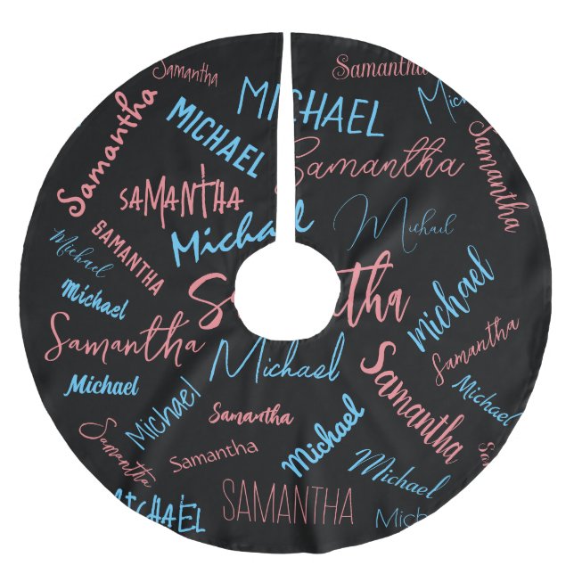 Two names couples pattern monogram blue light pink brushed polyester tree skirt (Front)