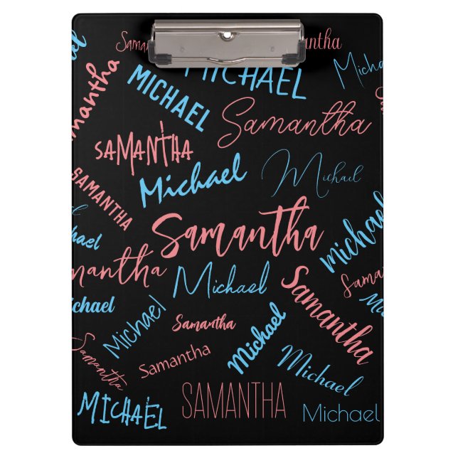 Two names couples pattern monogram blue light pink clipboard (Front)