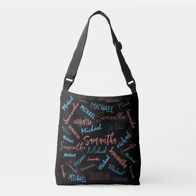 Two names couples pattern monogram blue light pink crossbody bag (Front)