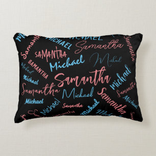 Two names couples pattern monogram blue light pink decorative cushion