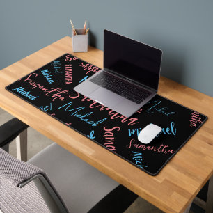 Two names couples pattern monogram blue light pink desk mat