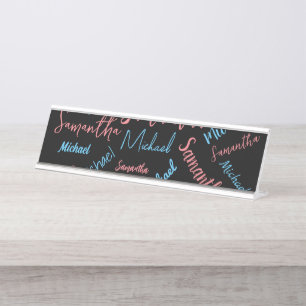 Two names couples pattern monogram blue light pink desk name plate