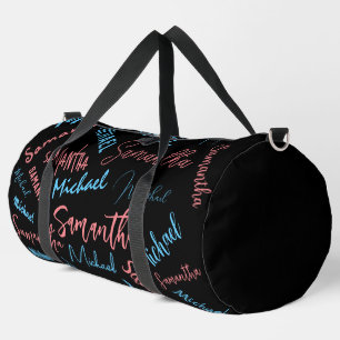Two names couples pattern monogram blue light pink duffle bag