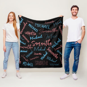 Two names couples pattern monogram blue light pink fleece blanket