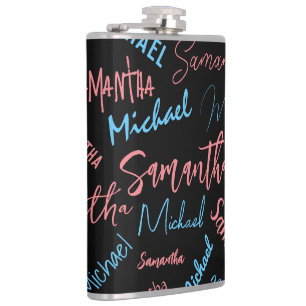 Two names couples pattern monogram blue light pink hip flask