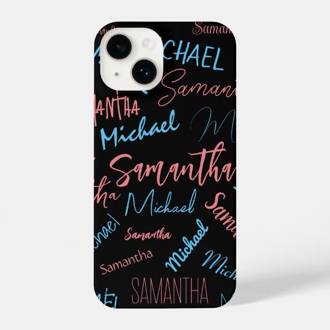 Two names couples pattern monogram blue light pink iPhone case (Back)