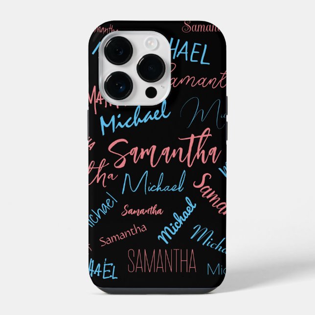 Two names couples pattern monogram blue light pink iPhone case (Back)