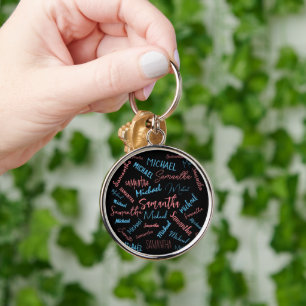 Two names couples pattern monogram blue light pink key ring