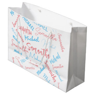 Two names couples pattern monogram blue light pink large gift bag