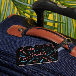 Two names couples pattern monogram blue light pink luggage tag