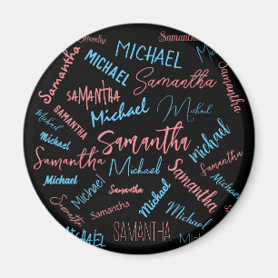 Two names couples pattern monogram blue light pink magnet