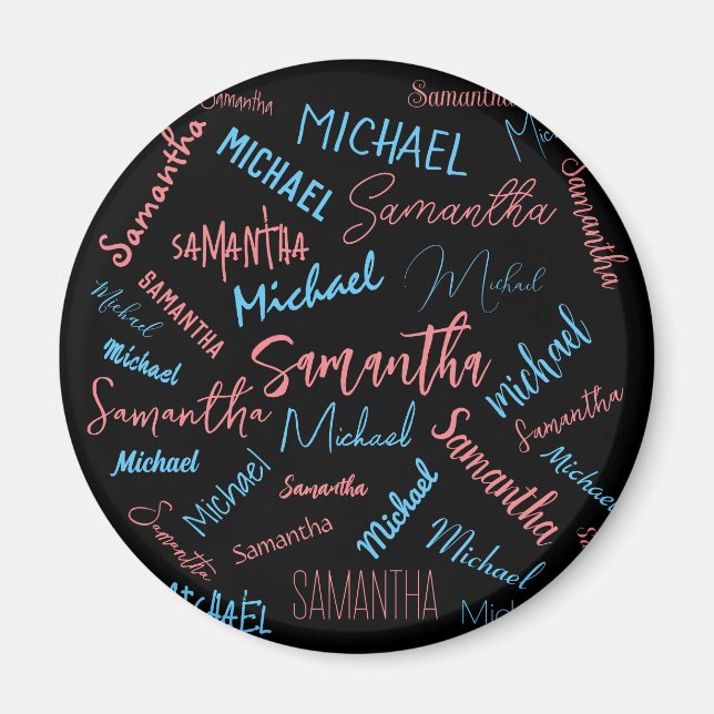 Two names couples pattern monogram blue light pink magnet (Front)