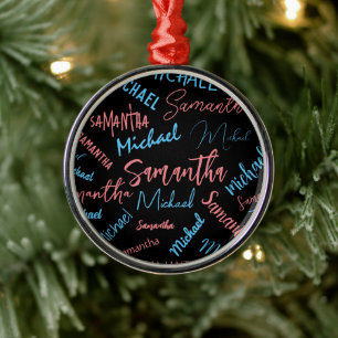 Two names couples pattern monogram blue light pink metal tree decoration