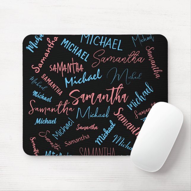 Two names couples pattern monogram blue light pink mouse mat (With Mouse)