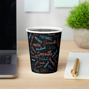 Two names couples pattern monogram blue light pink paper cups