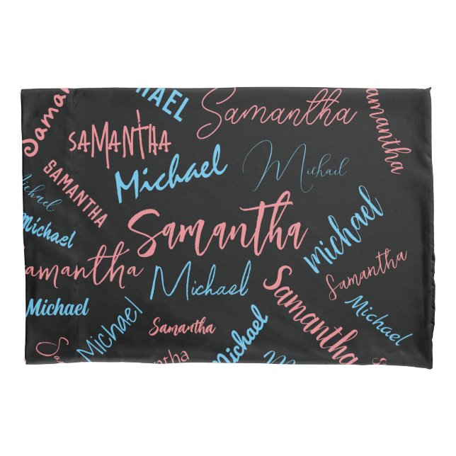 Two names couples pattern monogram blue light pink pillowcase (Front)