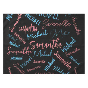 Two names couples pattern monogram blue light pink tablecloth