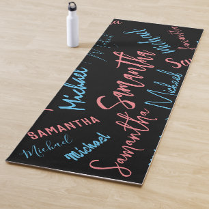 Two names couples pattern monogram blue light pink yoga mat
