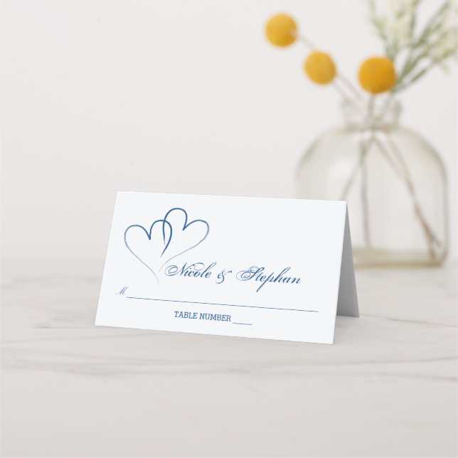 Two Nautical Blue Hearts Intertwined Place Card (Front)