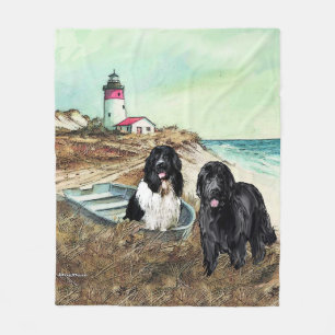 Two Newfs and Boat Fleece Blanket