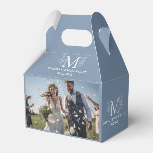 Two Newlywed Photos White Botanical Monogram Favour Box