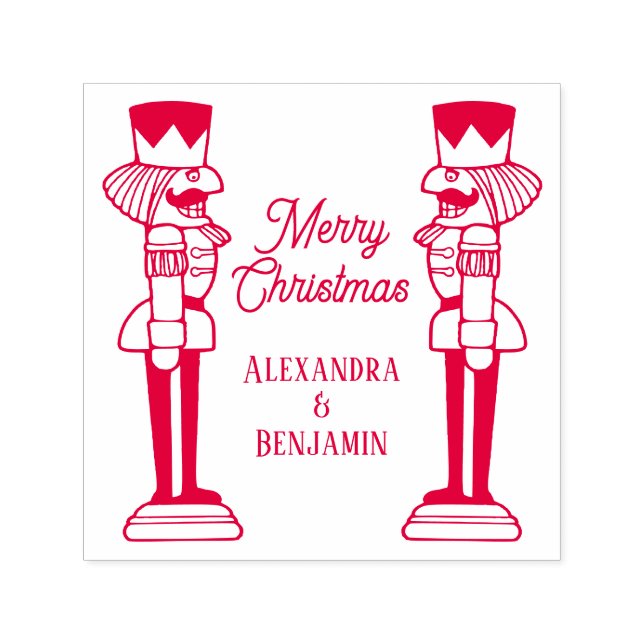 Two Nutcrackers Merry Christmas Couple Fam Name Self-inking Stamp (Design)