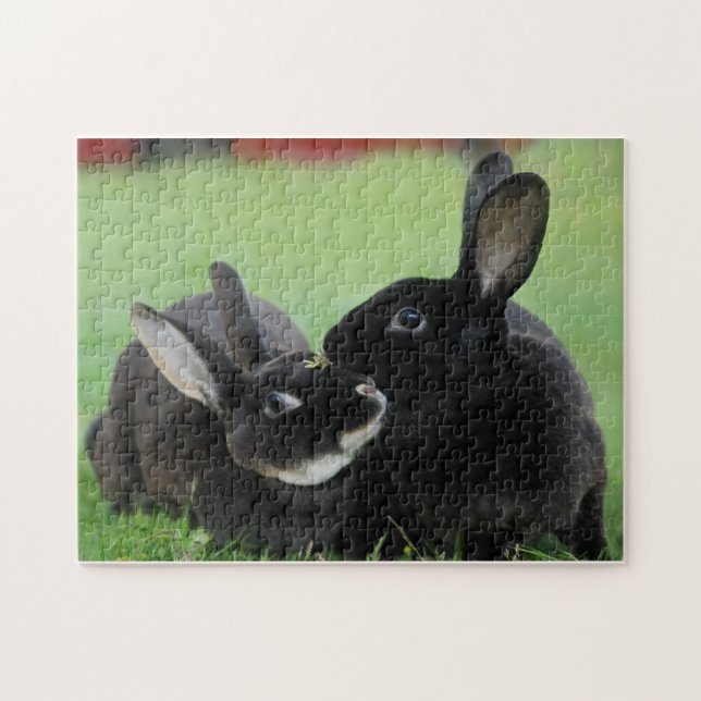 Two Nuzzling Rex Rabbits - Animal Photography Jigsaw Puzzle (Horizontal)