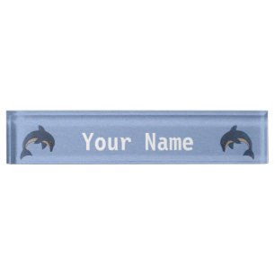 Two Ocean Blue and White Jumping Dolphins Nameplate