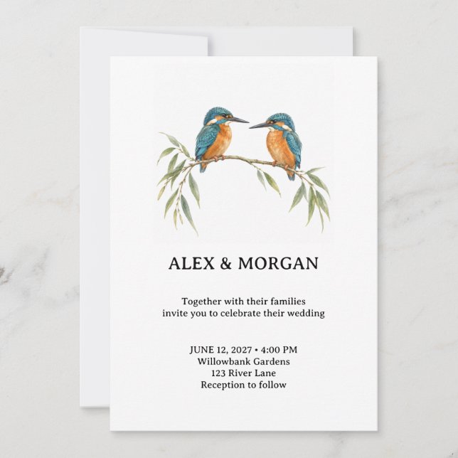 Two of a Feather Kingfisher Wedding Invitation (Front)