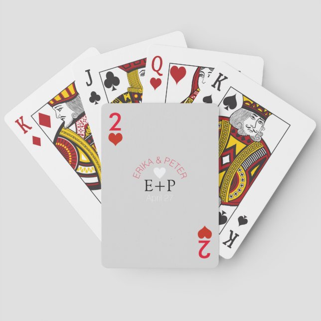 two of hearts love wedding monogram playing cards (Back)
