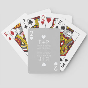 Two of Hearts Wedding Favours Monogram Light-Grey Playing Cards