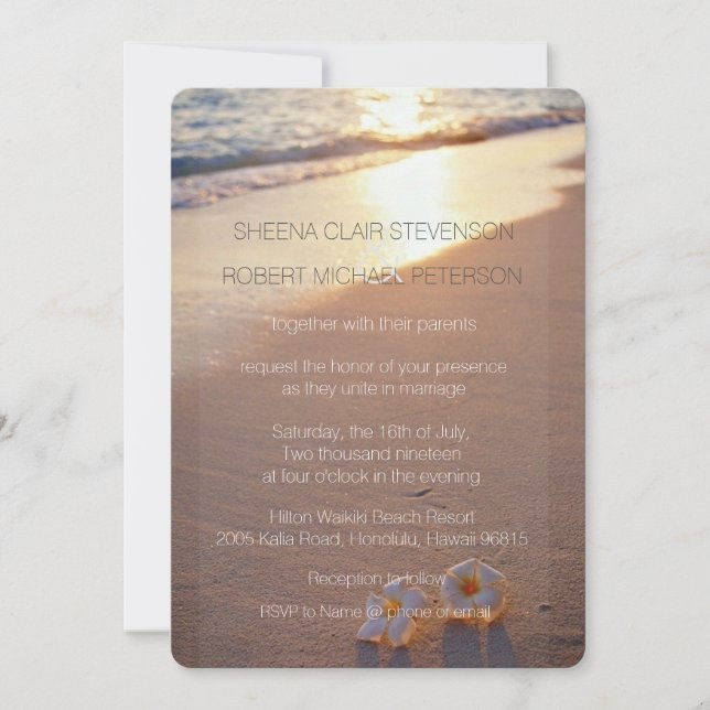 Two of us / Plumeria Beach Sunset Wedding Invites (Front)