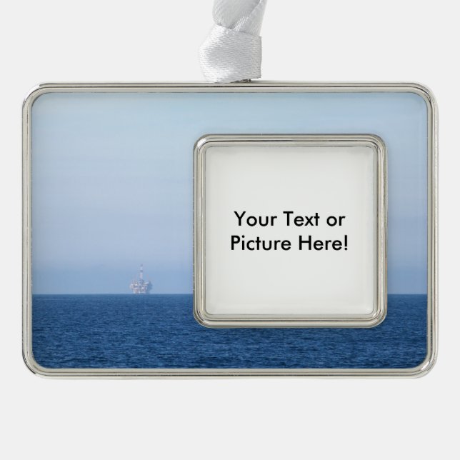 Two Oil Rigs Silver Plated Framed Ornament (Front)